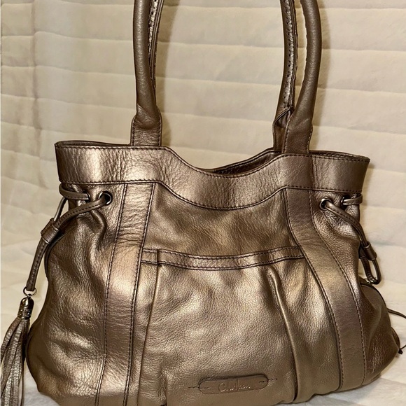 Cole Haan soft leather, pewter colored medium shoulder bag, good used condition - Picture 14 of 15